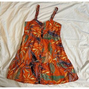 beachlunchlounge Vibrant Orange Leaf Print Midi Dress